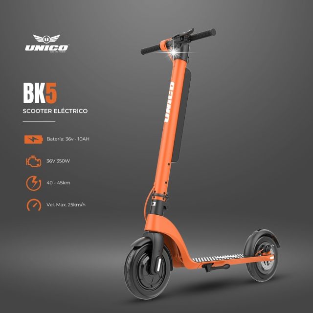 Explora sin límites con el Scooter BK5. Batería 36v - 10AH, motor 36V 350W, 40-45km de autonomía, y velocidad máxima de 25km/h. Tu elección única en movilidad. 🌐 

#unicocomotu #motosunico #scooter